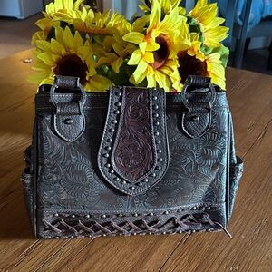 Intricate Brown Embossed Shoulder Bag